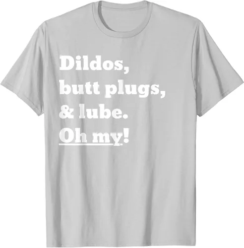 Vista 43 de Consoladores, tapones para los glúteos y lubricante. Camiseta Oh My! Azul bebé