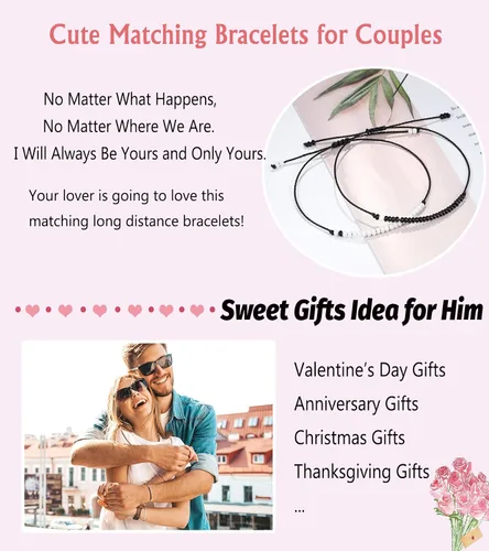 Vista 5 de UNGENT THEM - Pulseras Pinky Promise para parejas o mejores amigos juego de pulseras para relaciones a distancia bisutería de regalo para mujeres