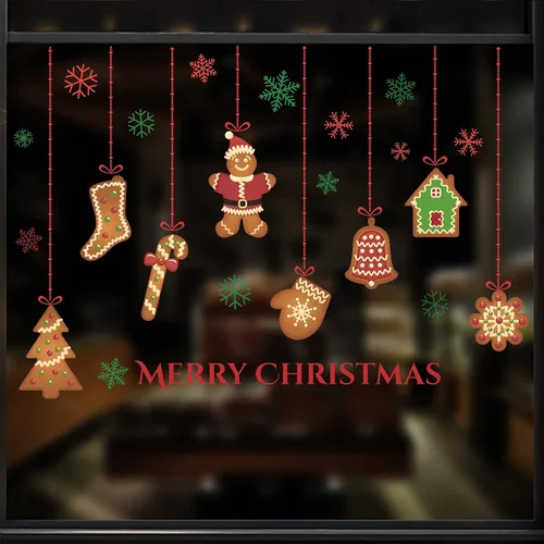 Vista 5 de Calcomanías de pared de Navidad, calcomanías de galletas de jengibre, decoración de pared de Feliz Navidad, calcomanías de pared extraíbles