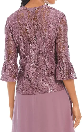 Vista 5 de Vestidos para madre de la novia, vestido de gasa de encaje para mujer, vestido de noche formal, vestidos de abuela con chaqueta