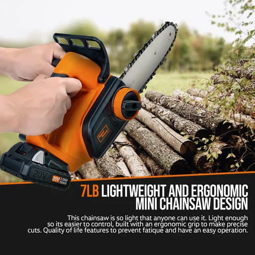 Vista 7 de SuperHandy Mini motosierra eléctrica inalámbrica de 8 pulgadas 20 V 2.0 Ah ligero árbol de madera corte forestal paisajismo
