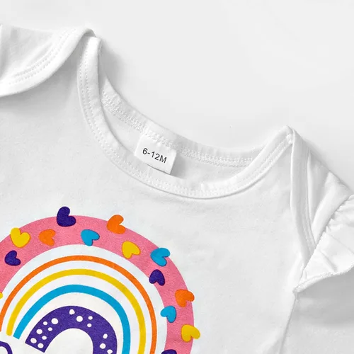 Vista 4 de Conjunto de ropa de primer cumpleaños para niñas con estampado de arco iris, falda de tul tutú con diadema