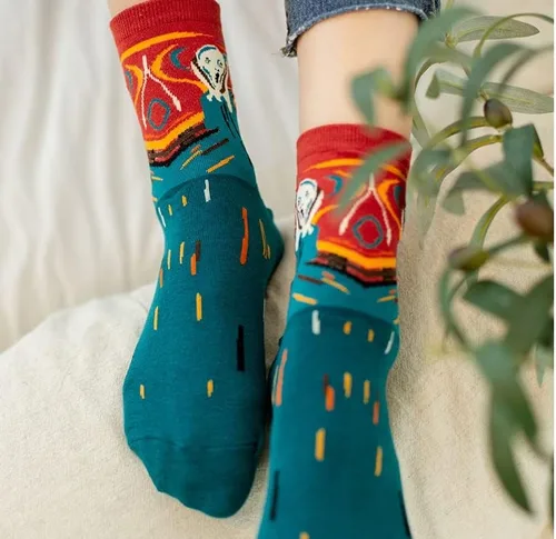 Vista 6 de Calcetines de algodón para mujer, diseño divertido de pinturas famosas, casual