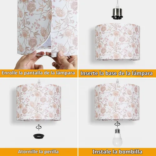Vista 7 de CINSARY Lámpara colgante con pantalla de tela de flores, luces colgantes para isla de cocina con interruptor regulable, lámpara colgante con cable