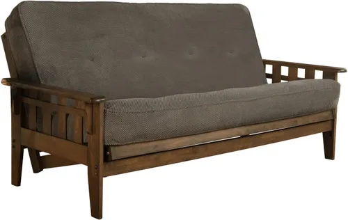 Vista 14 de FutonX - Juego de marco y colchón de nogal rústico con opción para añadir cajones, sofá cama futón de 8 pulgadas con resortes interiores de madera