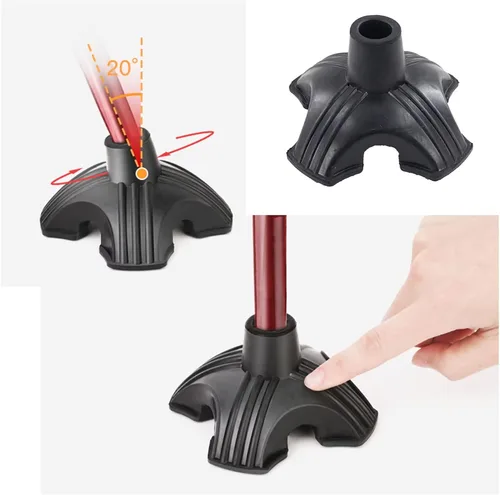 Vista 5 de Cane Tip 2pcs 3/4 inch Quad Self Standing 4 Leg Attachment Rubber Replacement Tip for Walking Stick Base Universal Stable Black