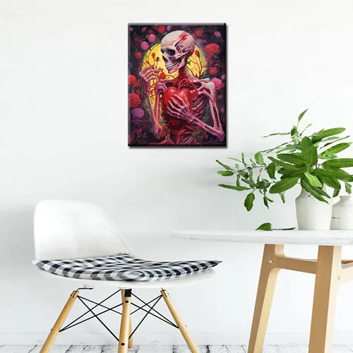 Vista 4 de Tucocoo Pintura de calavera de corazón por números para adultos, diseño de flores trippy, pintura por número para adultos principiantes, pintura