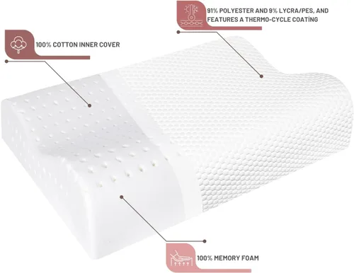 Vista 4 de Almohada de espuma viscoelástica para dormir, 23.62 x 16.93 x 5.51/4.72 pulgadas, funda de almohada térmica transpirable, viscoelástica, almohada