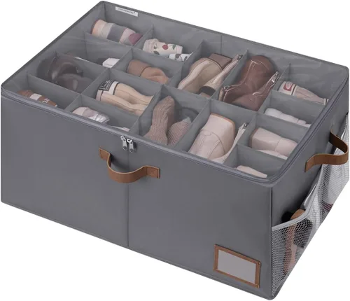 Vista 13 de StorageWorks Organizador de Zapatos para Armario, Cabe hasta 16 Pares, Contenedores de Almacenamiento de Zapatos Cubby con Bolsillo Lateral de Malla