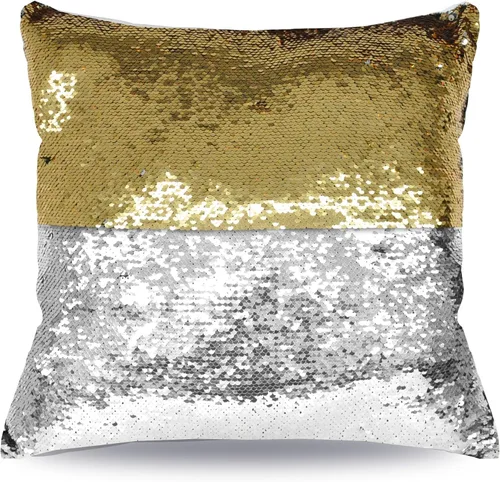 Vista 4 de MOCOFO Fundas de almohada decorativas de lentejuelas mágicas reversibles 16x16-2 de plata a oro + 2 de oro a negro de ante premium para habitación 4