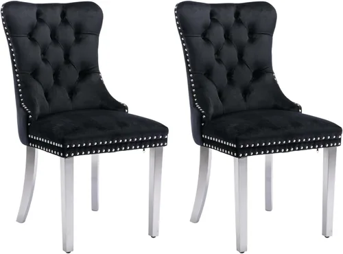 Vista 11 de Juego de 2 sillas de comedor de terciopelo beige, modernas sillas de cocina