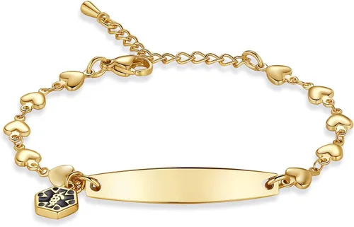 Vista 24 de mnmoom Pulseras de alerta médica para mujeres 6.5-8 pulgadas ajustables corazón links pulseras médicas con grabado