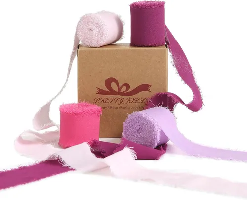 Vista 34 de Pretty Jolly Cinta de gasa beige para envolver regalos, 3 rollos de 2 pulgadas x 7 yardas, cinta de tela de seda hecha a mano con flecos para ramo