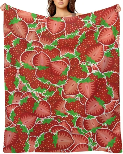 Vista 17 de Manta de fresa, 30 x 40 pulgadas, bonita manta de frutas para mujeres y niñas, suave y acogedora, mantas de franela para sofá, cama