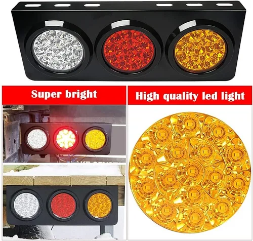 Vista 4 de Auovo Luces traseras LED para camiones/remolques con base de soporte de hierro, impermeable, DC12-24V 48-LED, barra de luz trasera para luces