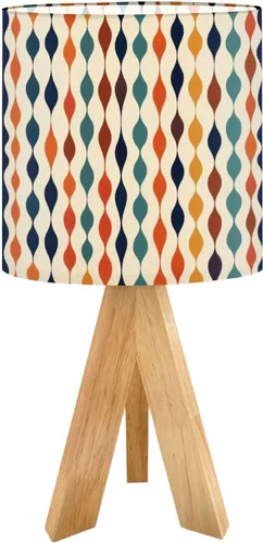 Vista 16 de Tripod Table Lamp Boho Vintage Flower Shape Stripe Circles Curved Lines Bedside Lamps Small Lamp Nightstand Lamp with Linen Lampshade Table Lamps
