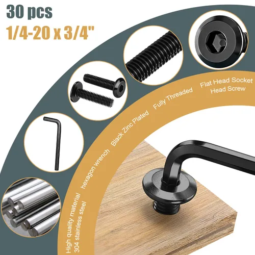Vista 4 de Taiss 30 piezas 1/4-20 x 1 Tornillo de cabeza hexagonal con cabeza avellanada, pernos para muebles, tornillos para muebles de acero inoxidable 304