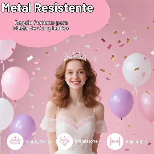 Vista 3 de Tiara de cumpleaños y corona con banda, tiara de cumpleaños para fiesta de mujeres (rosa)