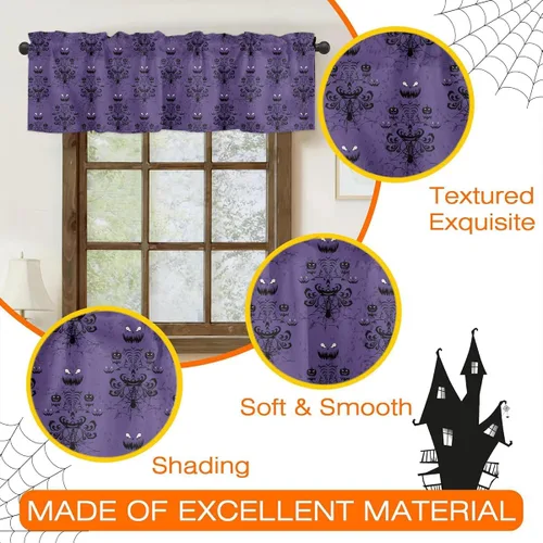 Vista 4 de [Usado] Cortinas de cocina de Halloween para ventanas, cenefas moradas de fantasma, mansión encantada para cafetería, baño, sala de estar, 1 panel
