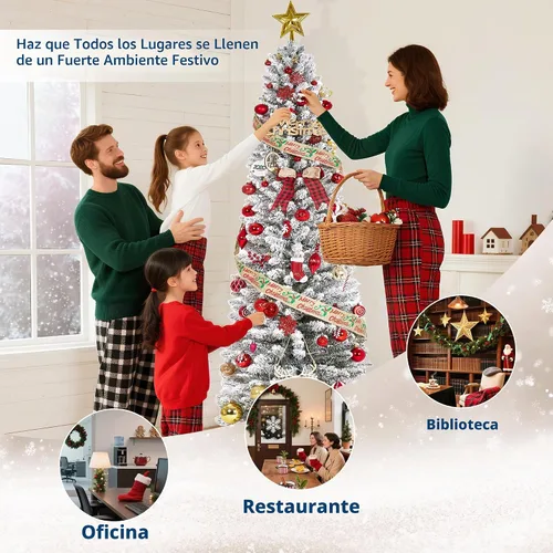 Vista 7 de Árbol de Navidad artificial de 6 pies, árbol de Navidad preiluminado con 120 luces LED, ramas con bisagras y soporte de metal para decoración