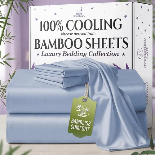 Vista 25 de SLEEP SANCTUARY - Juego de sábanas 100% viscosa derivada de bambú tamaño individual 4 piezas – Sábanas de lujo BamBliss de enfriamiento