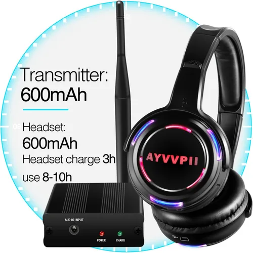 Vista 4 de Auriculares inalámbricos inalámbricos de disco silenciosos RF LED intermitente auricular 10 unidades de auriculares y 1 transmisor 1,640.4 ft