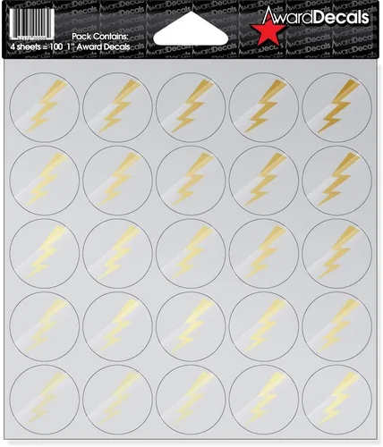 Vista 3 de Award Decals Juego de calcomanías de rayo (negro sobre transparente) (100 calcomanías de 1 pulgada), calcomanías originales Award Decals prémium
