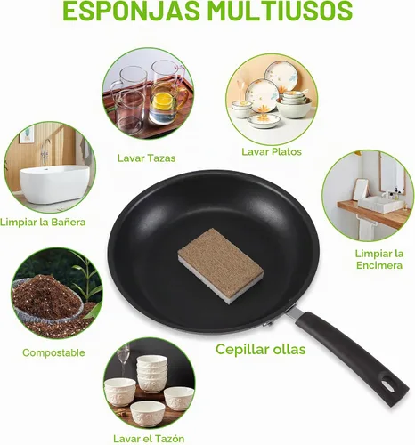 Vista 3 de Esponjas naturales para platos, paquete de 12 – Keep Soap Esponja de cocina biodegradable Esponja de coco compostable – Esponjas de limpieza
