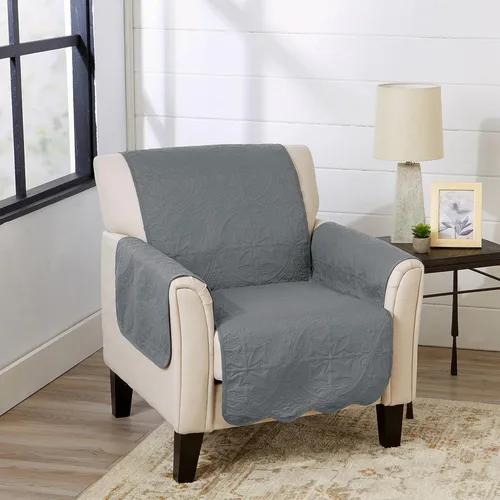Vista 35 de Great Bay Home Funda reversible de retazos reclinable, lavable, protector de muebles con correas elásticas, perfecta para niños y mascotas, detalle