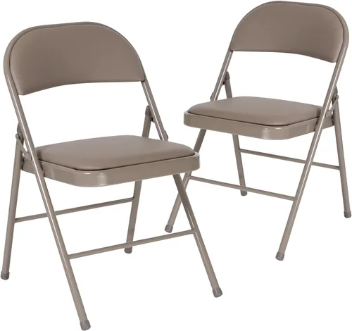 Vista 11 de Flash Furniture Silla plegable de vinilo beige con doble refuerzo de la serie HERCULES