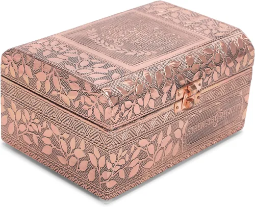 Vista 11 de Cottage Garden Caja de recuerdos de baúl de tapa redonda estampada de metal en tono cobre bendecido