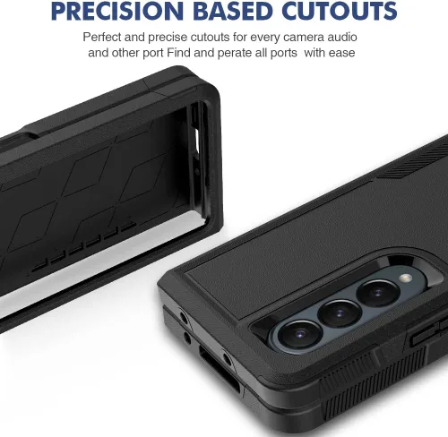 Vista 3 de Funda WOGROO para Samsung Galaxy Z Fold 4 - Funda protectora para teléfono a prueba de golpes, duradera, negra