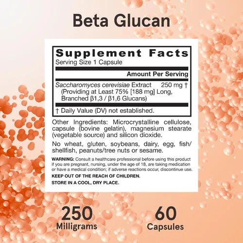 Vista 6 de Jarrow Formulas® Beta glucano, suplemento dietético, apoyo inmunológico para la salud inmunológica, 60 cápsulas, suministro para 60 días