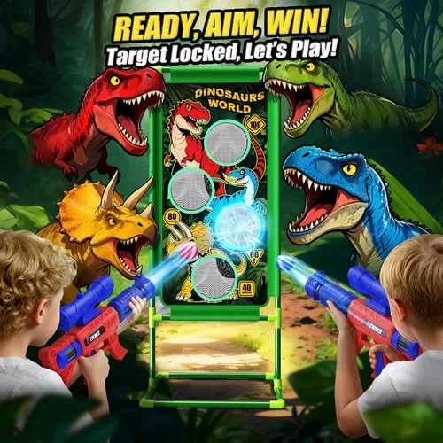 Vista 8 de Juego de disparos con dinosaurios, 2 lanzadores de bomba de aire con diversión de apuntar, 3 temas de dinosaurios y 4 puntos de puntuación