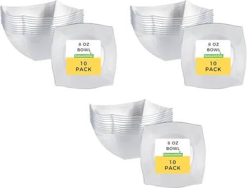 Vista 24 de Restaurantware Moderna - Cuencos de plástico de lujo de 8 onzas, 10 cuencos cuadrados desechables para ensalada, duraderos y resistentes