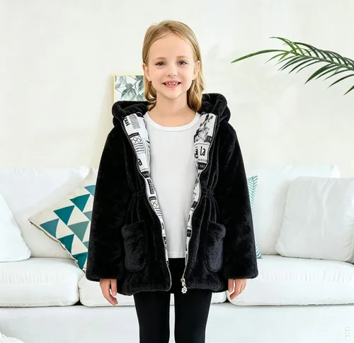 Vista 5 de Mallimoda - Chaqueta de forro polar con capucha para niñas Negro