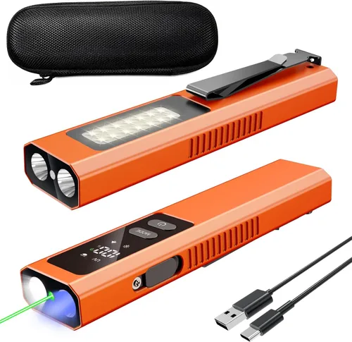 Vista 10 de EDC Flat Flashlight 4 in 1 Pocket Magnetic Flashlight High Lumens Work Light with Green Beam & UV Light & Warning Light Combo EDC Rechargeable Negro