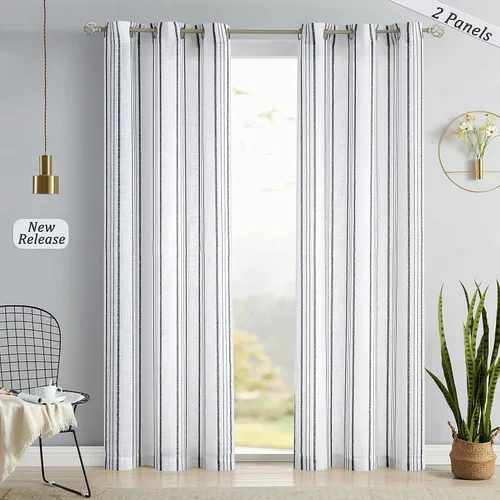 Vista 8 de SXZJTEX Cortinas de cocina para cafetería, cortinas traslúcidas a rayas negras, patrón de rayas finas, estilo rústico, cortinas cortas para baño
