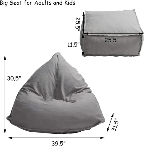 Vista 3 de Juego de puf suave y otomano, esponja autoinflada, sin frijoles, para niños y adultos, silla de dormitorio para interiores y exteriores, color gris