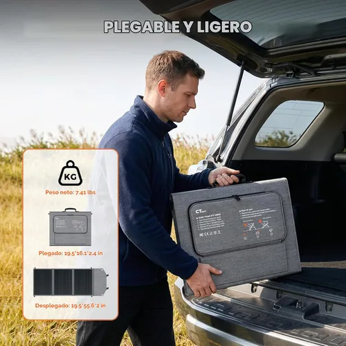 Vista 3 de Panel solar portátil de 100 W para generador de central eléctrica, célula solar plegable de 19.8 V con batería de alta eficiencia, impermeable IP65