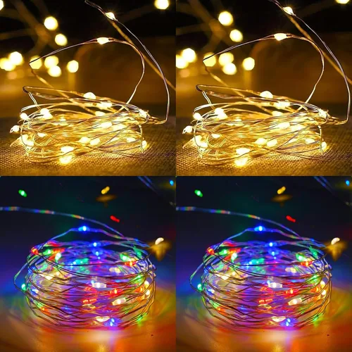 Vista 28 de Guirnalda de luces de Navidad, 10 pies, 30 LED, árbol de Navidad, Papá Noel, copo de nieve, luces de hadas, funciona con pilas, con control remoto