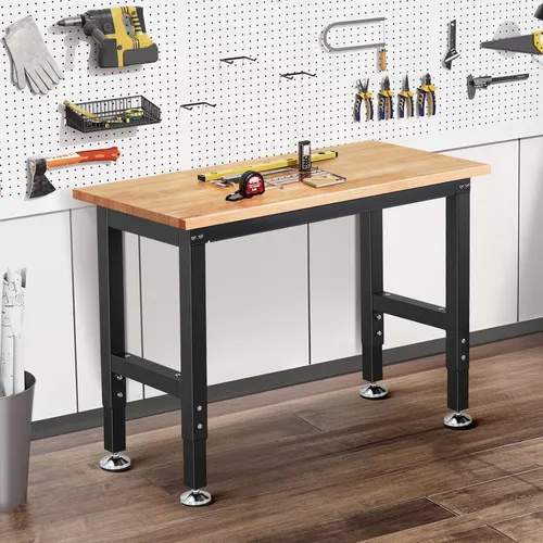 Vista 7 de ENJOYWOOD Banco de trabajo resistente de 41 pulgadas, banco de trabajo de altura ajustable con parte superior de madera de caucho maciza, mesa