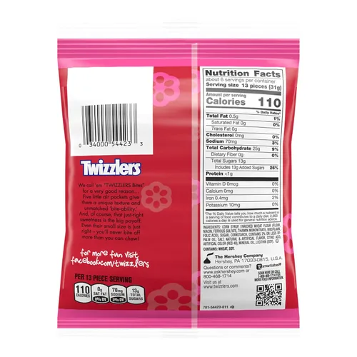 Vista 2 de Twizzlers Bites sabor cereza estilo regaliz, bolsas de caramelo masticable, 7 oz (12 unidades)
