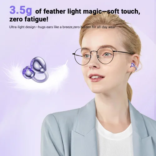 Vista 3 de Auriculares con clip, auriculares de oreja abierta inalámbricos Bluetooth 5.4, auriculares ligeros de oreja abierta con micrófono batería de 58