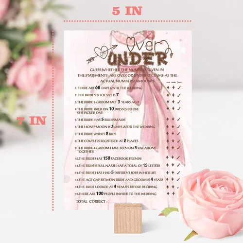 Vista 3 de Tarjeta de juego para despedida de soltera, regalo para boda de compromiso, temática de boda rosa, más o menos, 30 tarjetas (C-02)