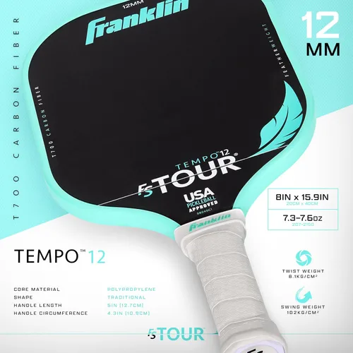 Vista 2 de Franklin Sports Paletas de pickleball Pro - FS Tour Serie Featherweight Paddles - Aprobado por Pickleball de Estados Unidos - Superficie de fibra