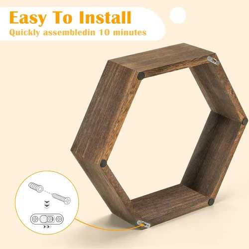 Vista 7 de Estantes flotantes hexagonales, estante de pared con diseño
