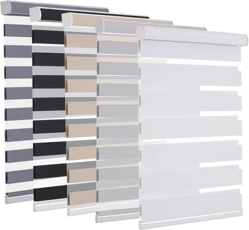 Vista 49 de MYshade Persianas enrollables de cebra opacas (85 %) con cordón para ventanas interiores, persianas de doble capa beige para dormitorio, baño, sala