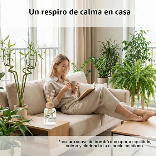 Vista 2 de Bamboo Reed Diffuser, 3.34 Fl Oz Esencial de bambú