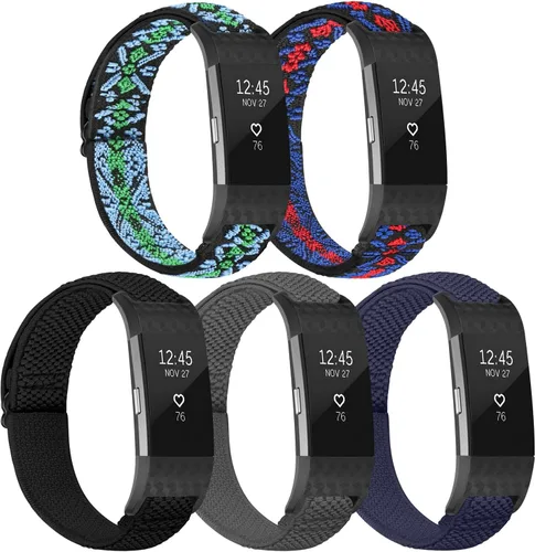 Vista 6 de TumpCez Bandas elásticas compatibles con Fitbit Charge 2, correa de repuesto ajustable elástica de nailon suave Solo Loop para Fitbit Charge 2